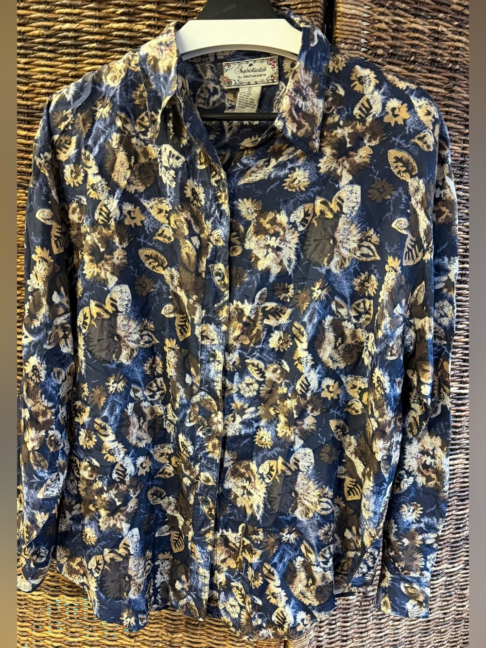 Sophisticates by Jonathan Martin Navy Floral Print Button-Down Shirt - Large